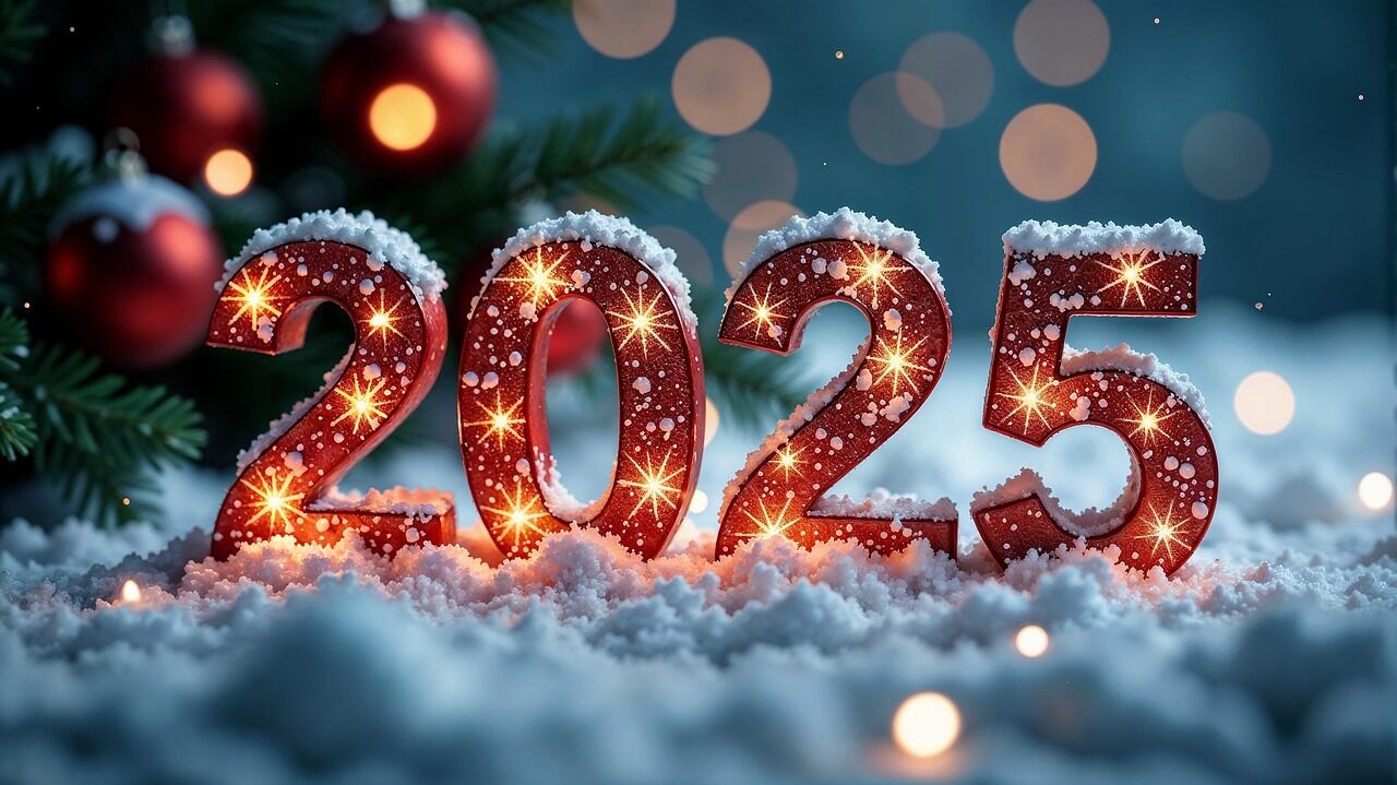 ai generated, new year, xmas, x-mas, christmas, decoration, holiday, 2025, celebration, glitter, gold, sparkle, nature, stars, light, party, glittering, shiny, bokeh, golden, bright, luxury, snow, snowflakes, ice, winter