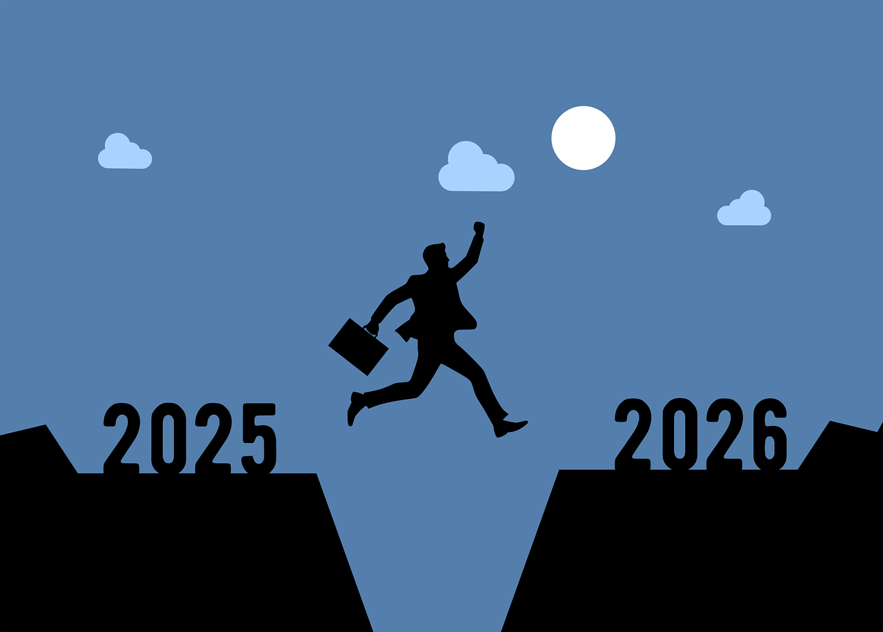 man, cliff, new year, jumping, design, 2025, 2026, reach, silhouette, happy new year, text, concept, success, challenge, solution, competition, action